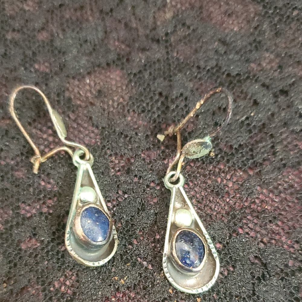 Elegant Sterling Silver and Blue Stone Earrings DY15
